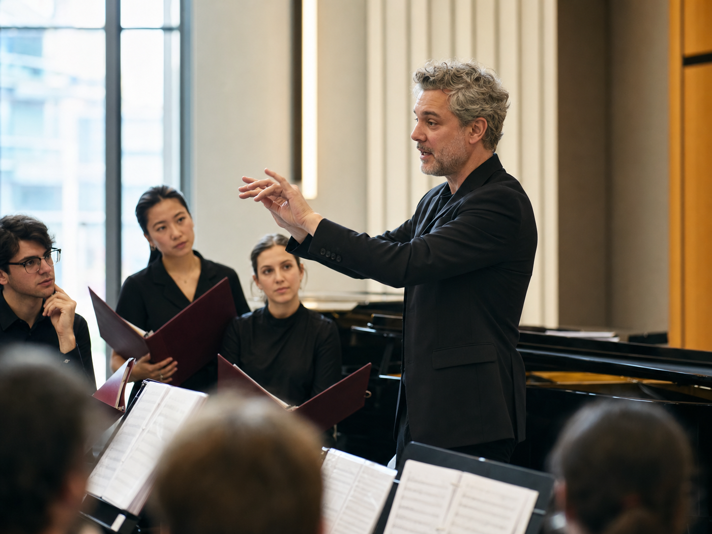Conducting masterclass in a bright rehearsal studio