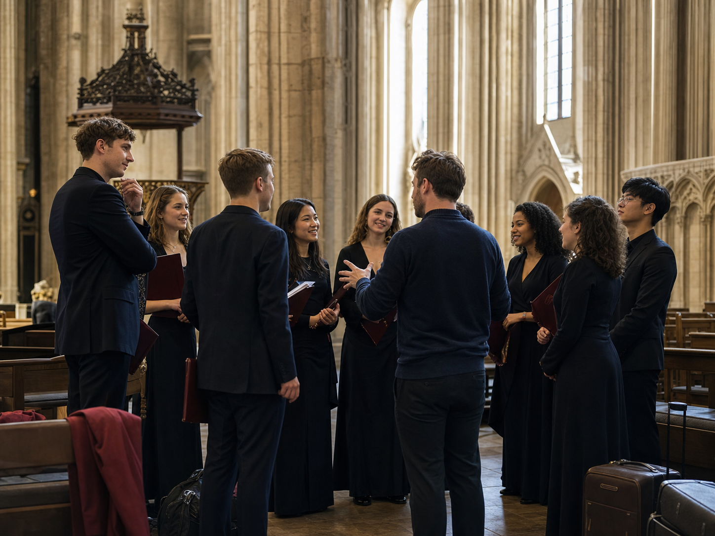International choral tour rehearsal in a historic venue